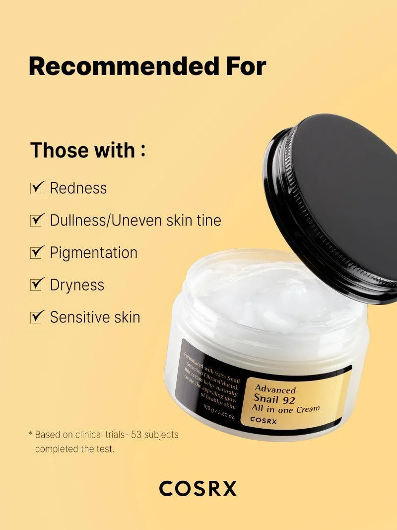Skin care Cream COSRX Snail Mucin 92% Moisturizer 3.52oz/ 100g, Daily Face Gel Cream for Dry, Sensitive Skin