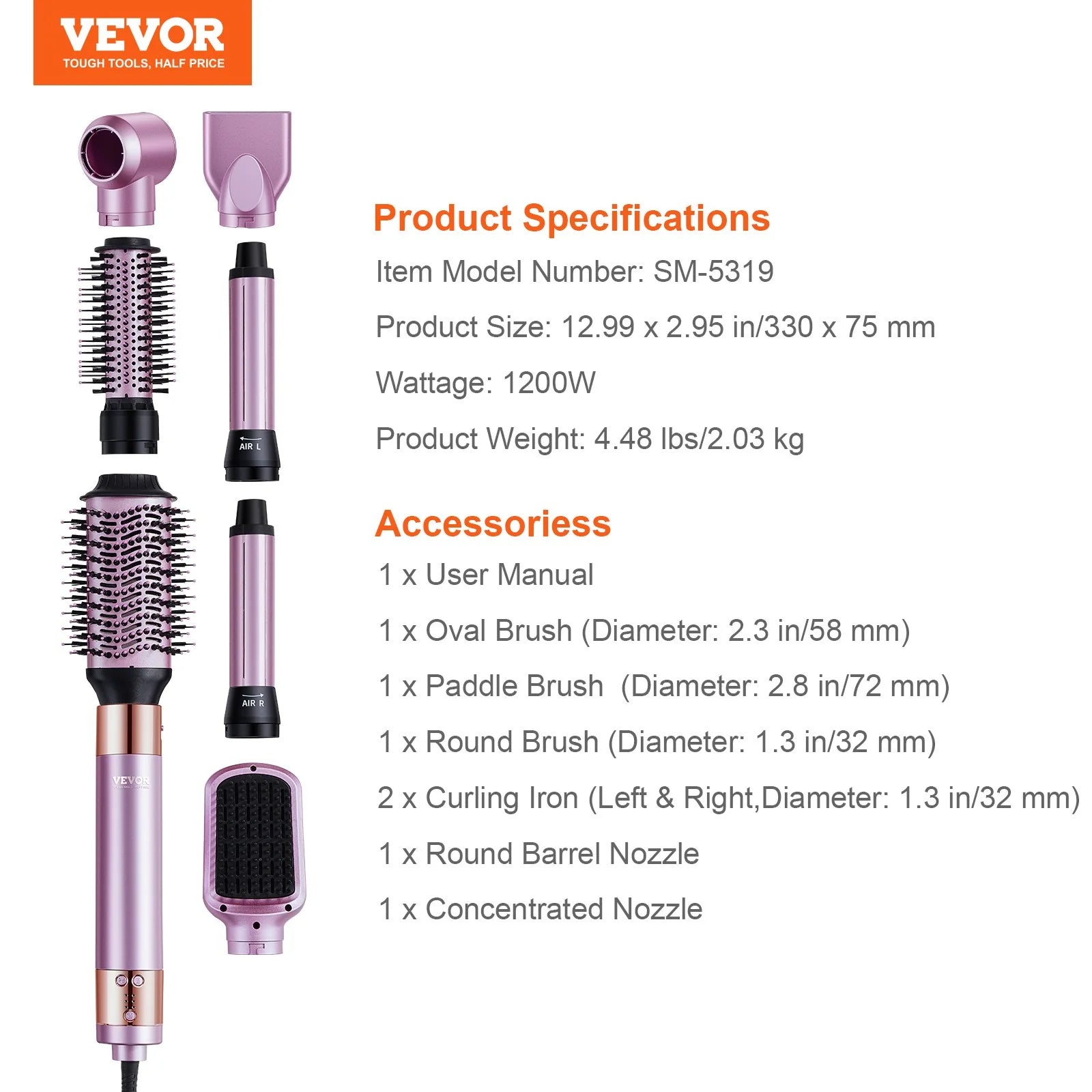 VEVOR Hair Dryer Brush?6-In-1 Multi Hair Styler?For Volumizing Styling Curling