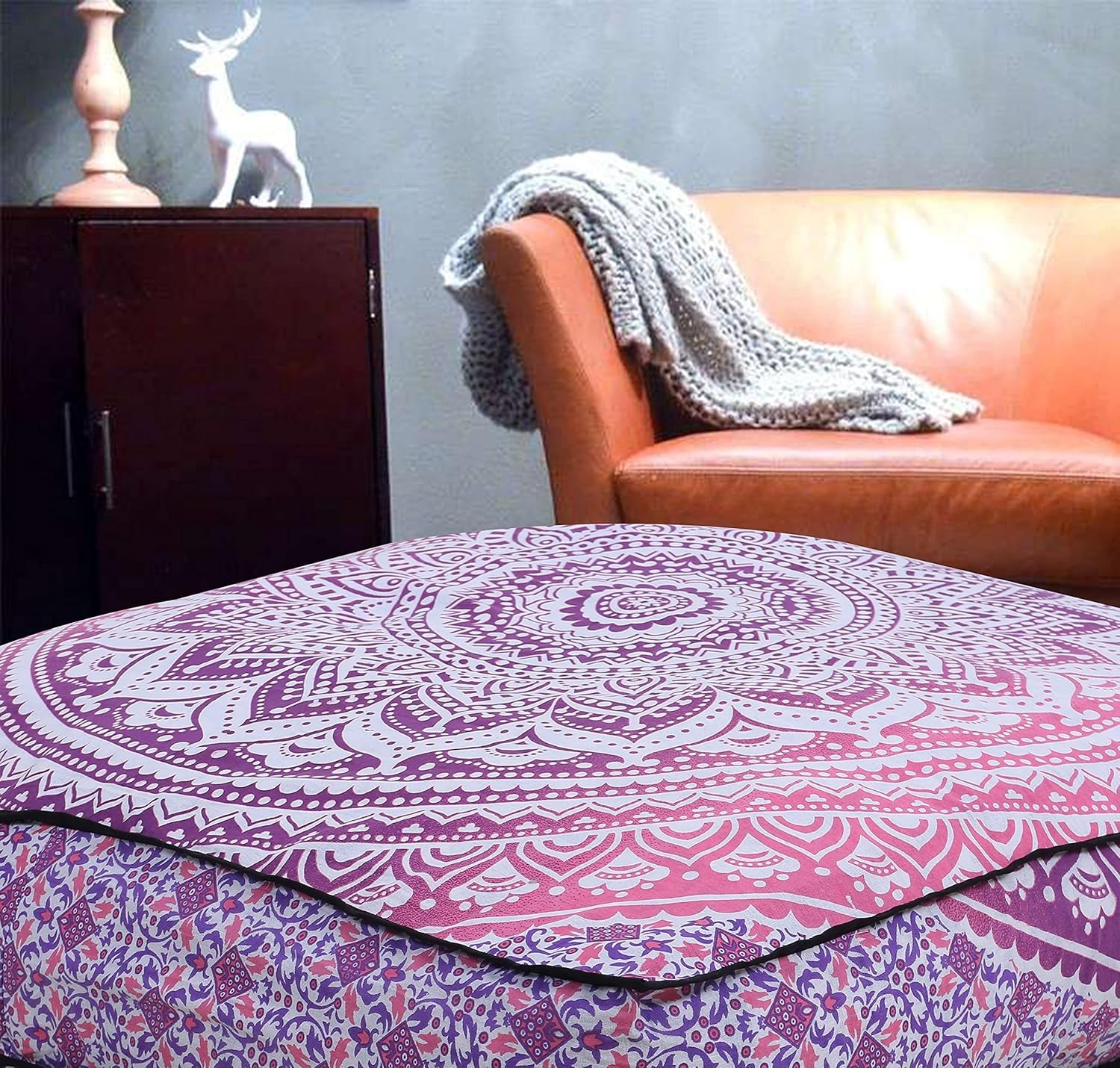 Floor Pillow Cushion Cover Meditation Chair Boho Décor Bohemian Square Pouf Kids Bed Outdoor Seat Living Room Cube Pillow Decoration, Pink and White, 35X35X5 Inch (Cover Only)