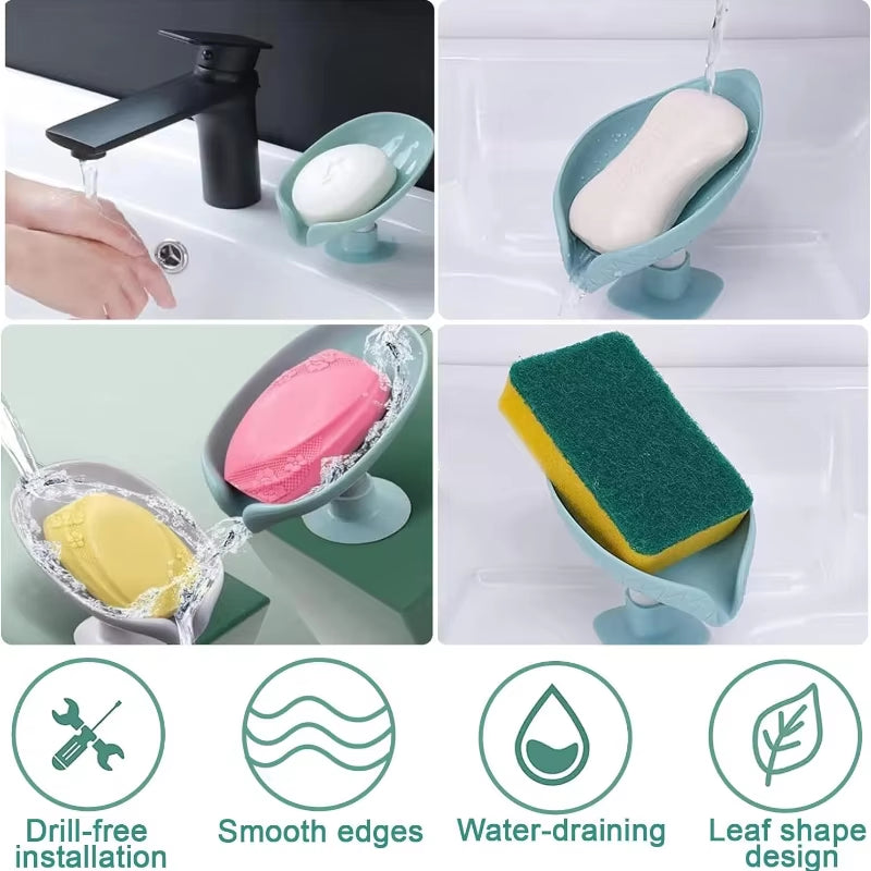 New Leaf-Shaped Drain Sponge Drain Soap Holder Suction Cup Soap Dish Soap Dish for Bathroom Bathroom Accessories for Bathroom