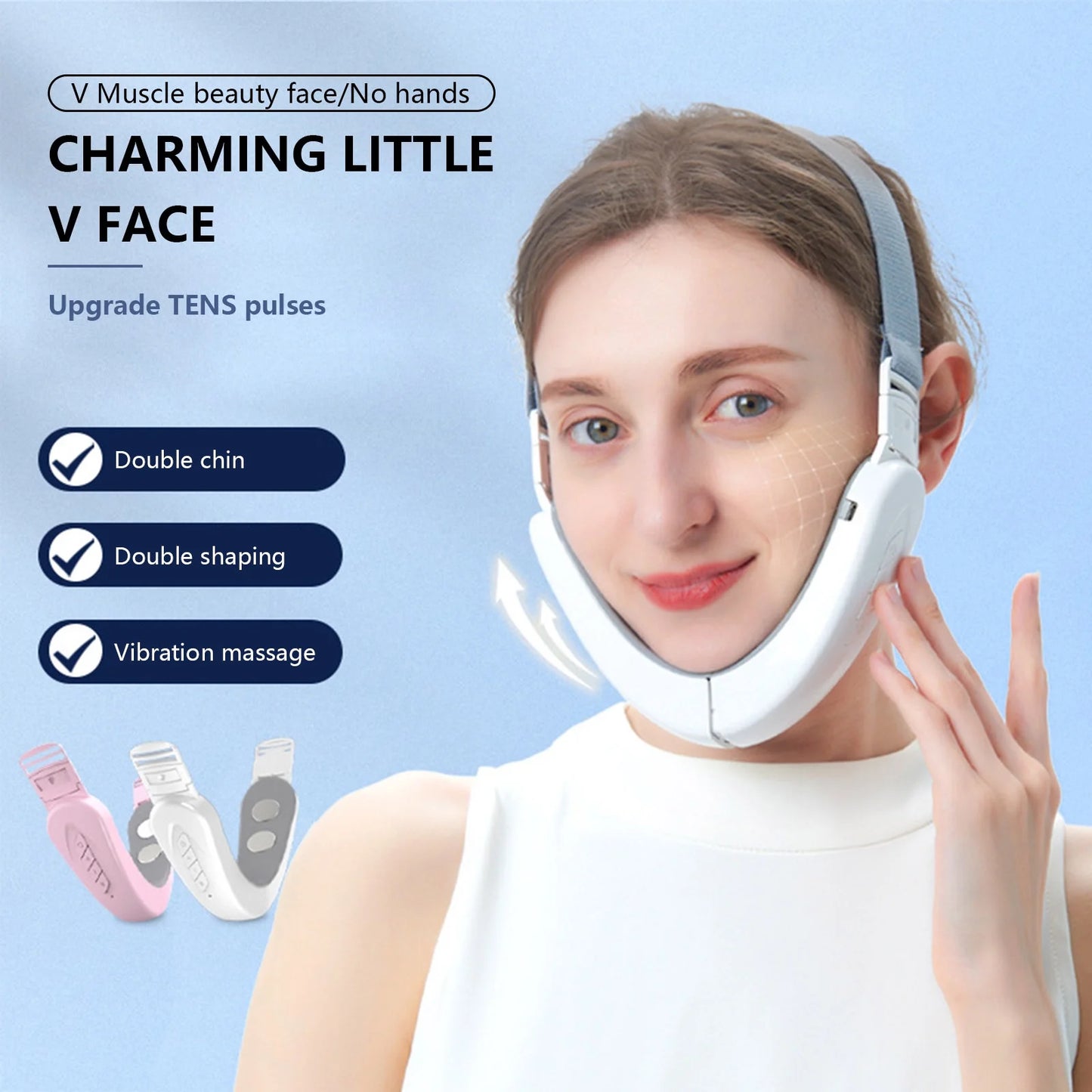 Double Chin Reducer Machine, Electric Face Lift Device W/ V-Face Shaping Massager for Face, White