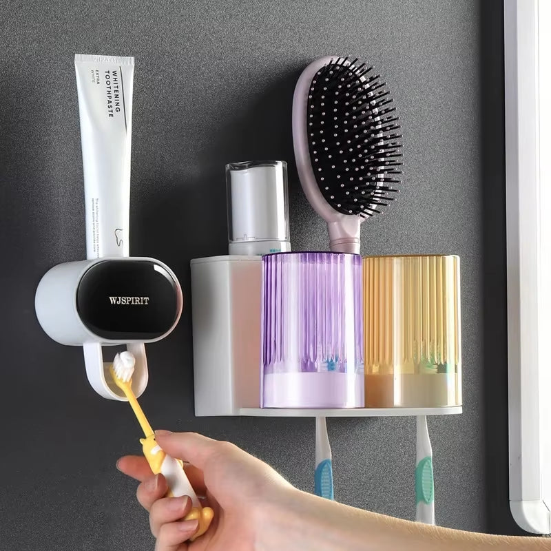 Creative Automatic Toothpaste Dispenser for Kids Toothpaste Squeezers Tooth Dust-Proof Wall Mount Stand Bathroom Accessories Set
