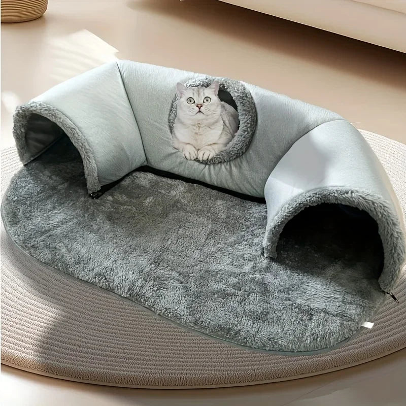 3-in-1 Cozy Cat Tunnel Bed Play Mat Warm Nest With Non-Slip Bottom for Small to Medium Cats dog Rabbits Home Pet Kennel Products