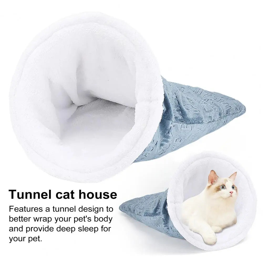Cozy Pet Bed Tunnel Design Cozy Plush Cat Sleeping Bag Cave for Winter Self-warming Pet Tunnel Nest for Small Dogs Cats 360°