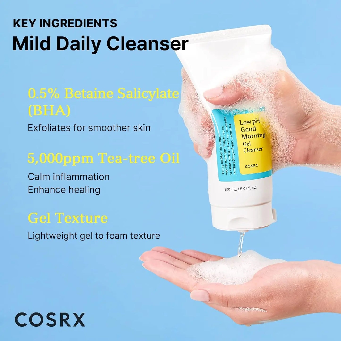 COSRX Low pH Good Morning Gel Face Cleanser, BHA Face Wash, Daily Mild Face Cleanser for Sensitive Skin Korean Face Wash