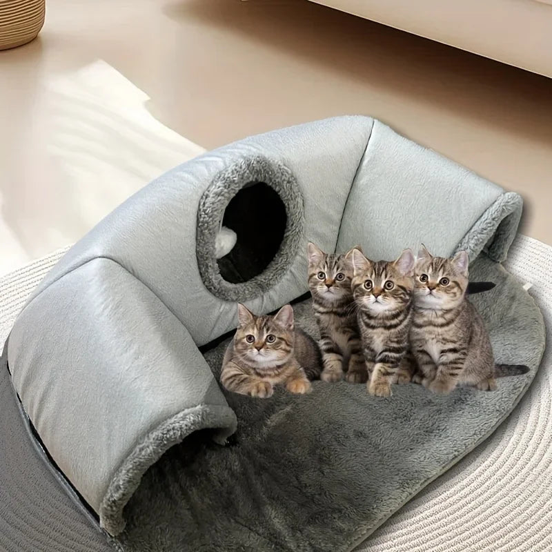 3-in-1 Cozy Cat Tunnel Bed Play Mat Warm Nest With Non-Slip Bottom for Small to Medium Cats dog Rabbits Home Pet Kennel Products