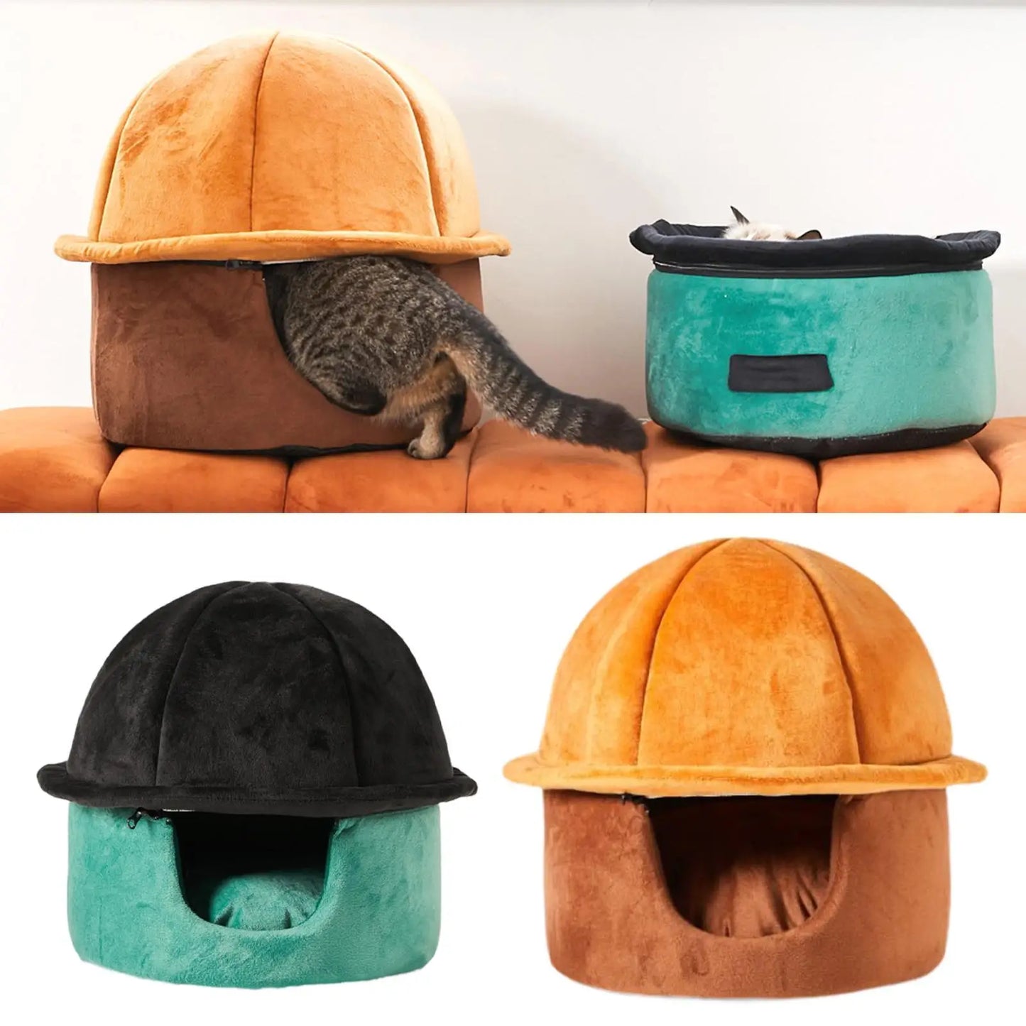 Cats Tunnel Bed with Zipper Washable Training Toy Detachable Easy to Carry Cozy Pet Cave Nest for Senior Cats Rabbits Play Puppy