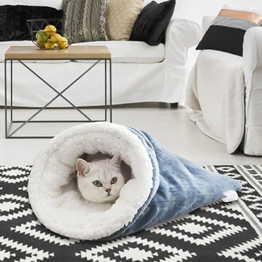 Cozy Pet Bed Tunnel Design Cozy Plush Cat Sleeping Bag Cave for Winter Self-warming Pet Tunnel Nest for Small Dogs Cats 360°