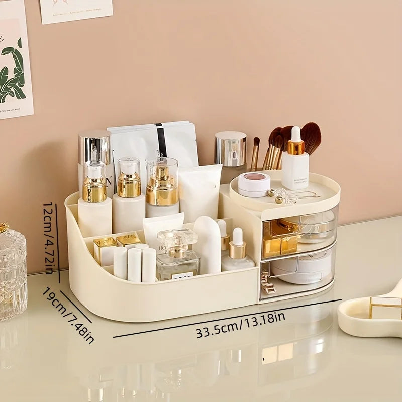 Large Capacity Cosmetic Storage Box with Clear Drawer - Multi-functional Makeup Organizer for Dressing Table Skincare Products a