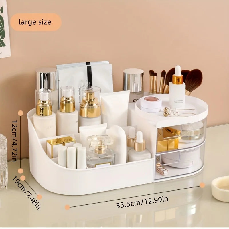 Large Capacity Cosmetic Storage Box with Clear Drawer - Multi-functional Makeup Organizer for Dressing Table Skincare Products a