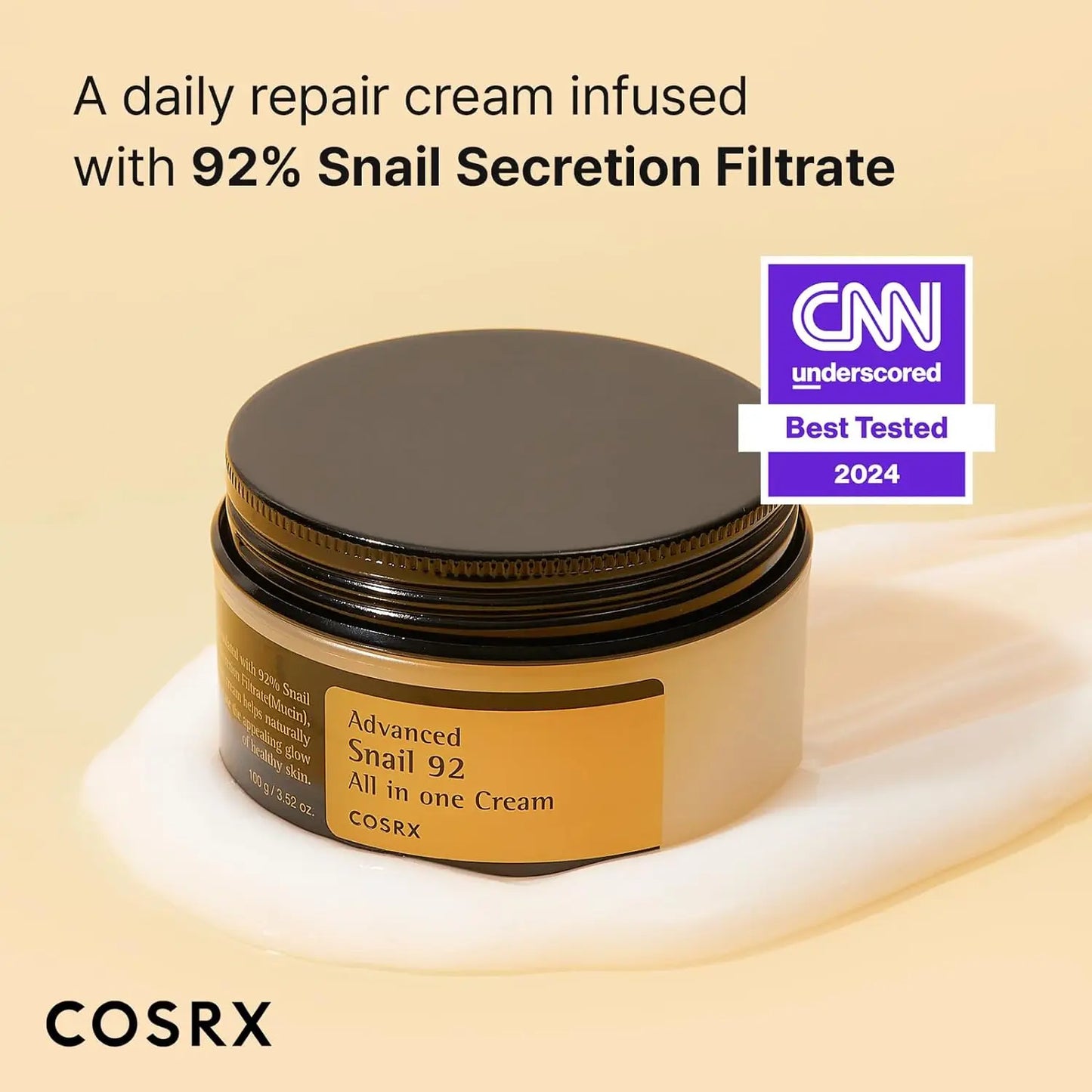 COSRX Snail Mucin 92% Face Moisturizer Lightweight Moisturing Cream for Soft Korean 3.52 Oz Moisturizer Face Cream