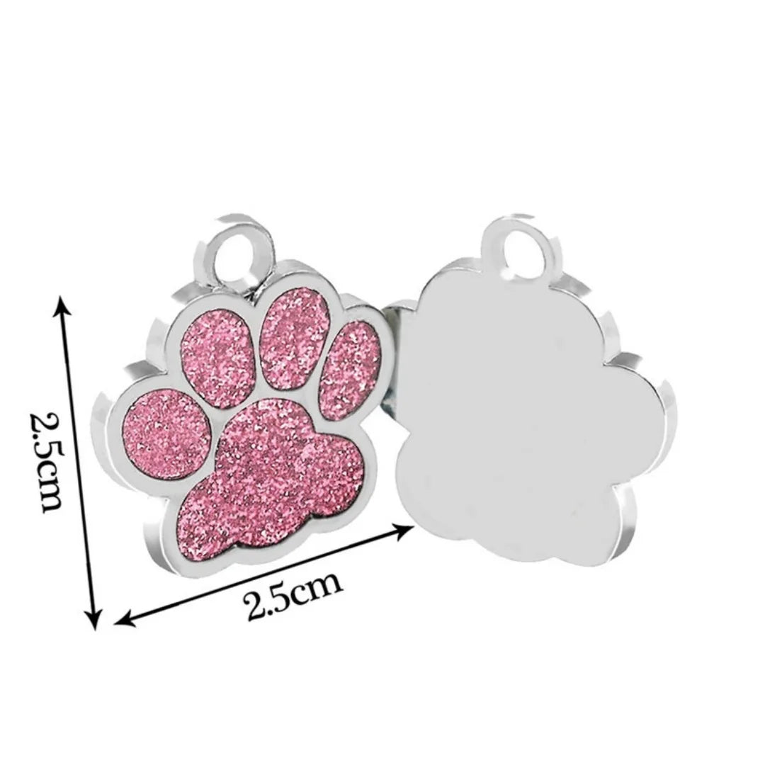 Custom Pet ID Tag - Personalized Engraved Name Tag for Dogs & Cats, Glitter Paw Print Charm, Waterproof Durable, Free Engraving