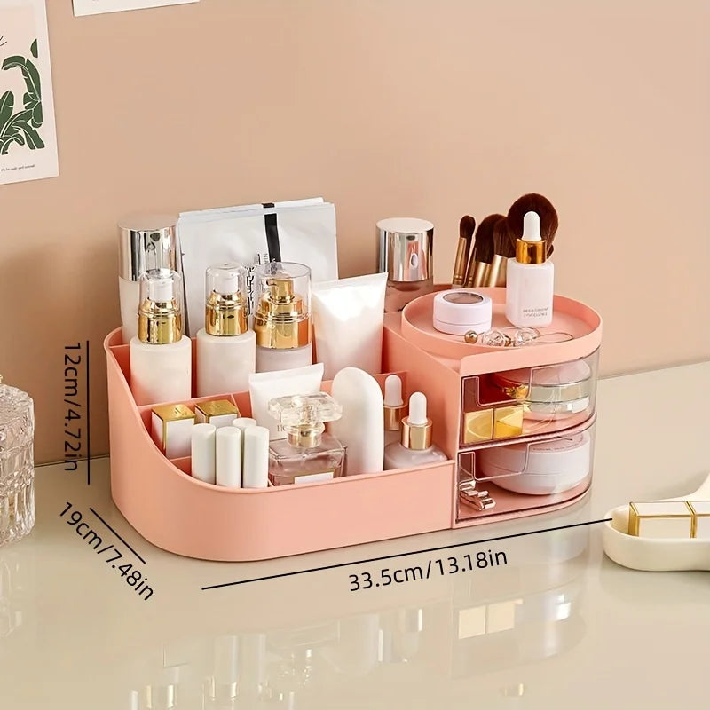 Large Capacity Cosmetic Storage Box with Clear Drawer - Multi-functional Makeup Organizer for Dressing Table Skincare Products a
