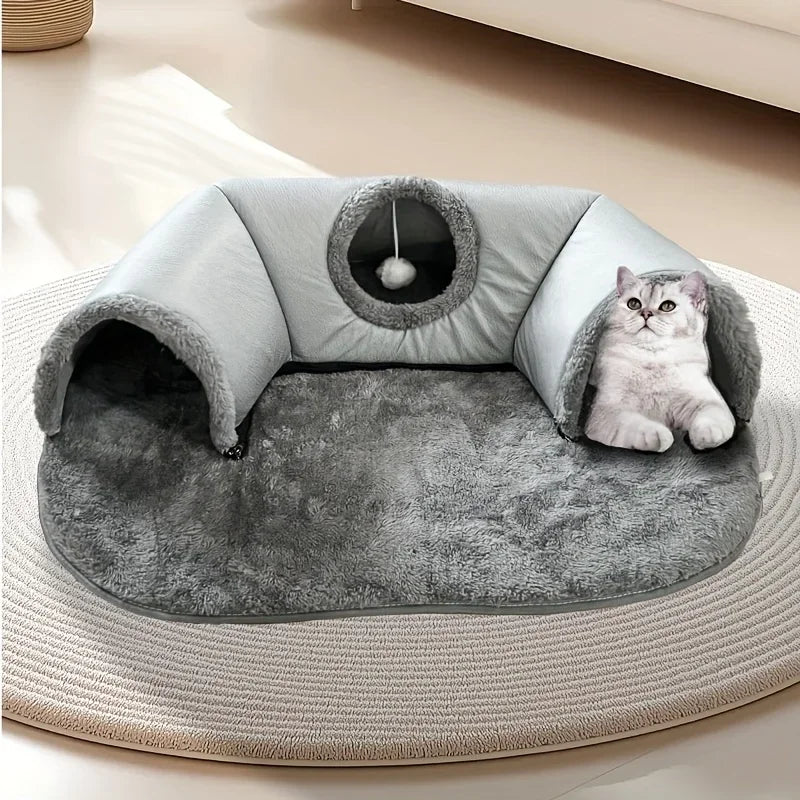 3-in-1 Cozy Cat Tunnel Bed Play Mat Warm Nest With Non-Slip Bottom for Small to Medium Cats dog Rabbits Home Pet Kennel Products