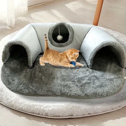 3-in-1 Cozy Cat Tunnel Bed Play Mat Warm Nest With Non-Slip Bottom for Small to Medium Cats dog Rabbits Home Pet Kennel Products