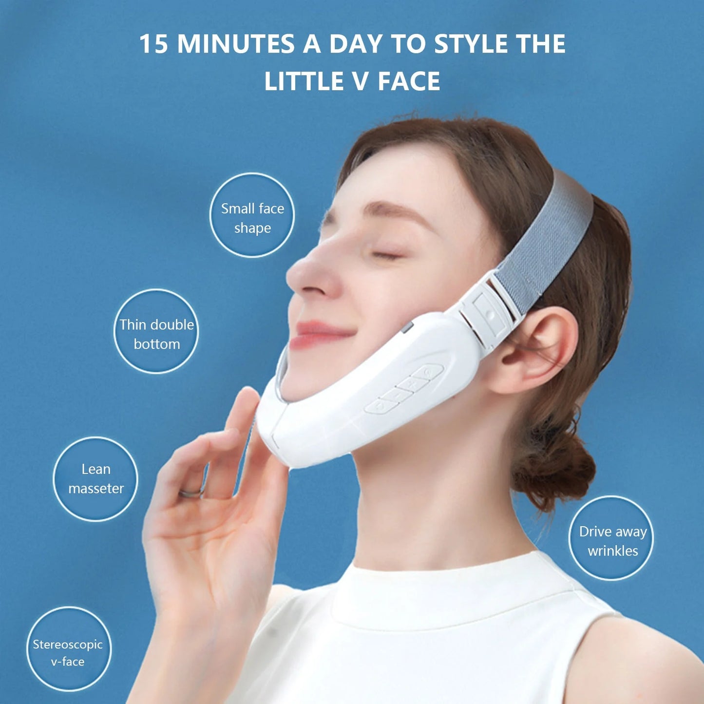 Double Chin Reducer Machine, Electric Face Lift Device W/ V-Face Shaping Massager for Face, White