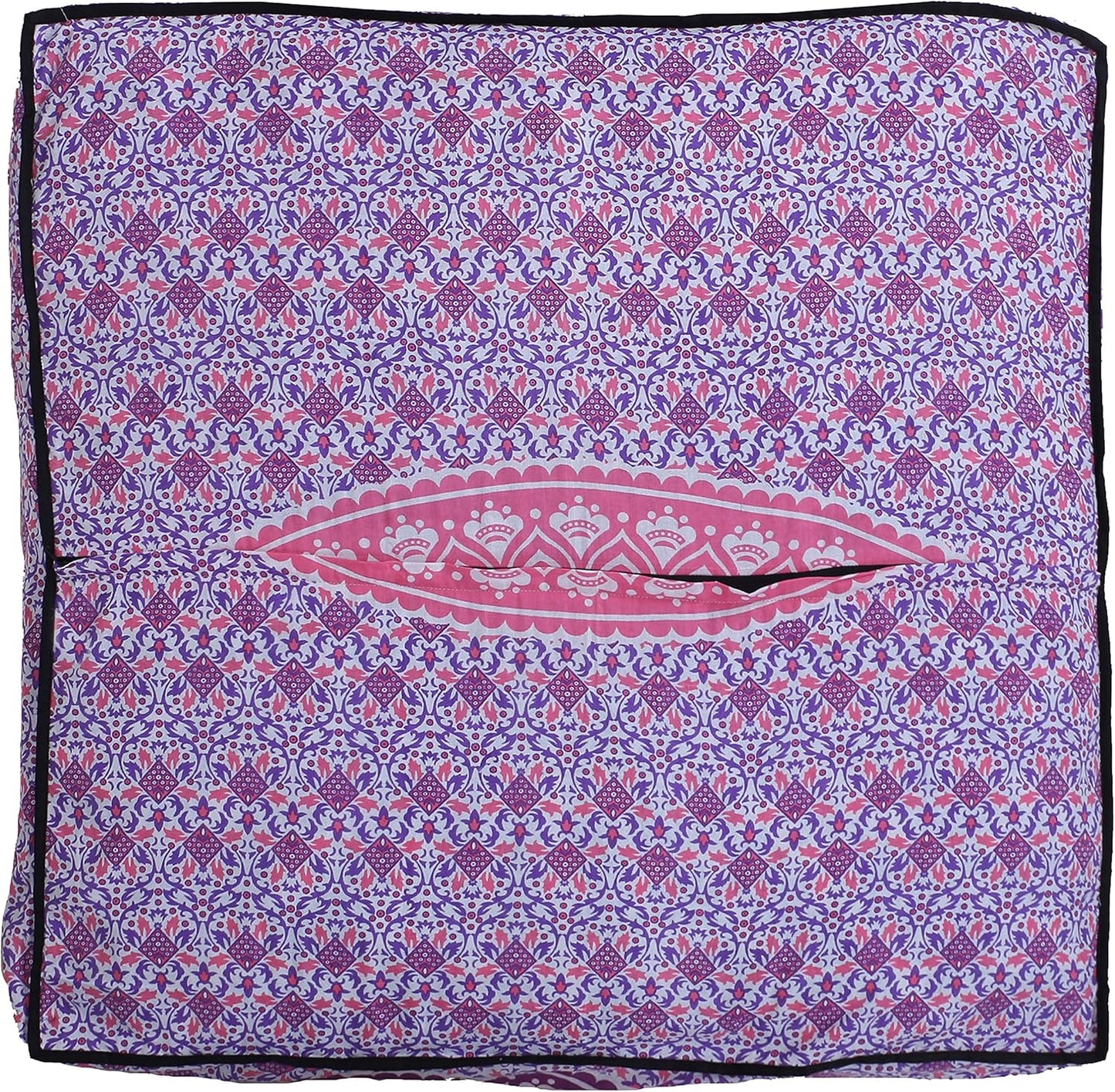 Floor Pillow Cushion Cover Meditation Chair Boho Décor Bohemian Square Pouf Kids Bed Outdoor Seat Living Room Cube Pillow Decoration, Pink and White, 35X35X5 Inch (Cover Only)