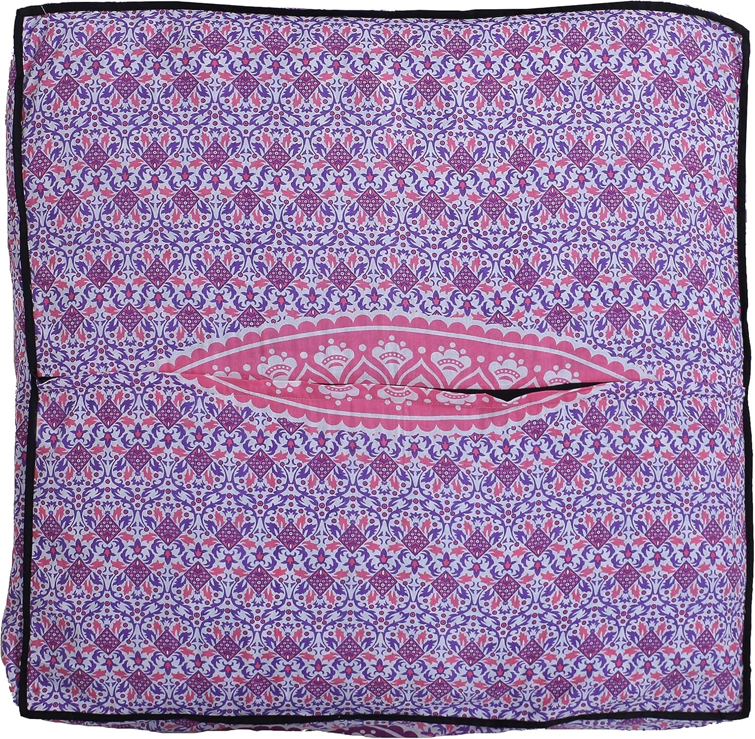 Floor Pillow Cushion Cover Meditation Chair Boho Décor Bohemian Square Pouf Kids Bed Outdoor Seat Living Room Cube Pillow Decoration, Pink and White, 35X35X5 Inch (Cover Only)