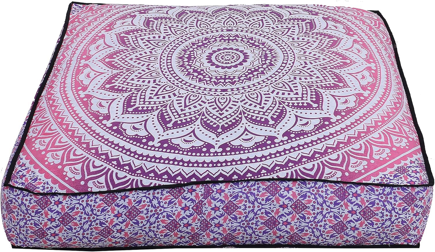 Floor Pillow Cushion Cover Meditation Chair Boho Décor Bohemian Square Pouf Kids Bed Outdoor Seat Living Room Cube Pillow Decoration, Pink and White, 35X35X5 Inch (Cover Only)