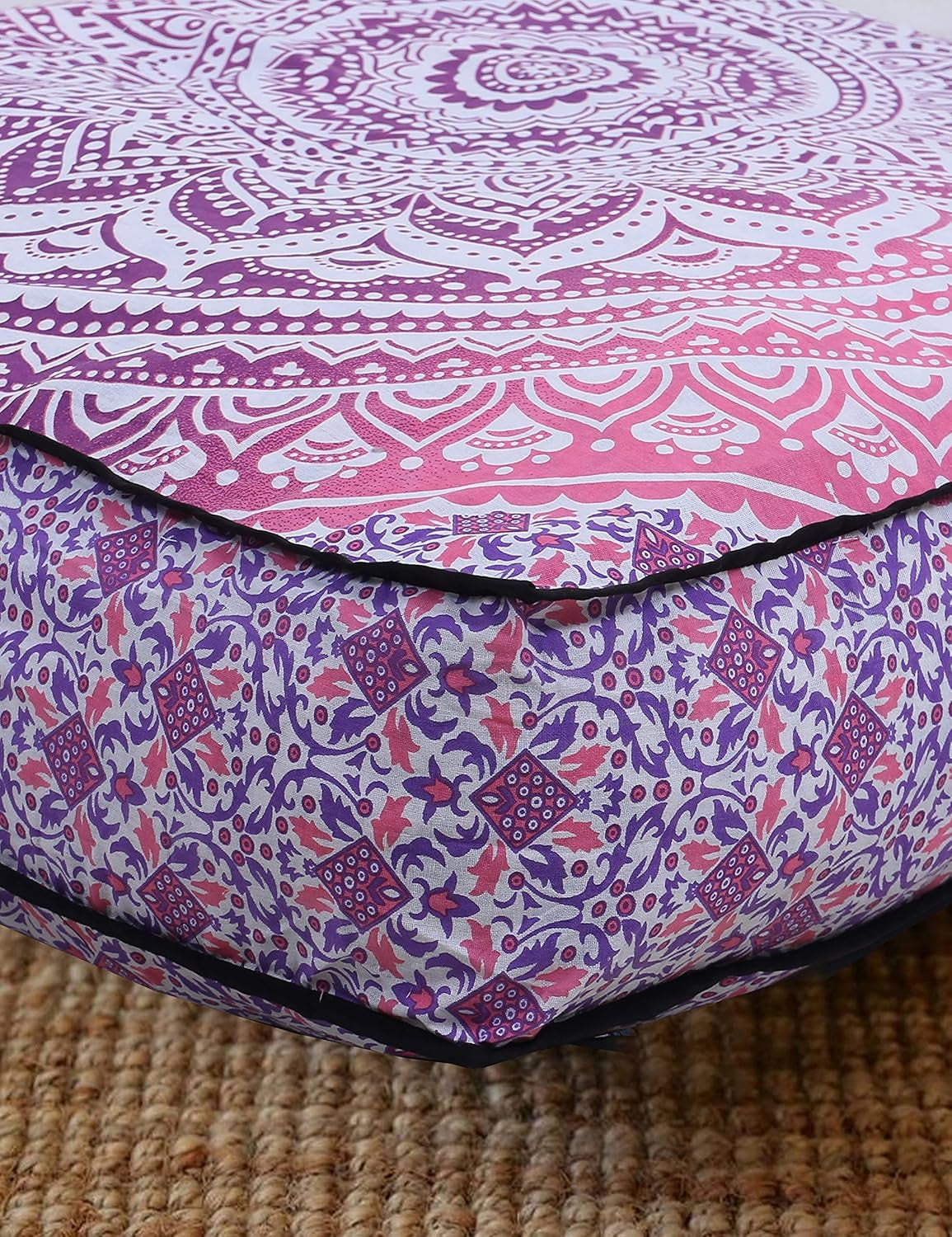 Floor Pillow Cushion Cover Meditation Chair Boho Décor Bohemian Square Pouf Kids Bed Outdoor Seat Living Room Cube Pillow Decoration, Pink and White, 35X35X5 Inch (Cover Only)