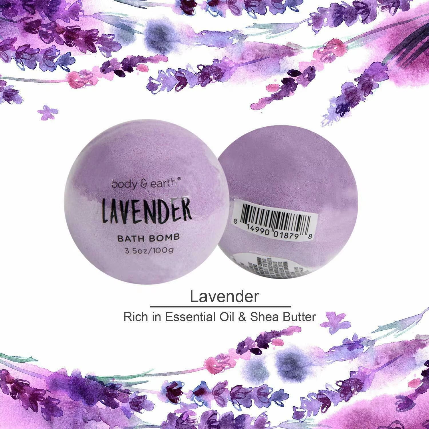 10Pcs Vegan Bath Bombs Gift Box, Lavender Scented Essential Oil Bath Fizzies 3.5Oz/100G Each
